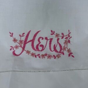 Vintage Standard Pillowcase Embroidered Hers White Pink Floral Country‎ Shabby